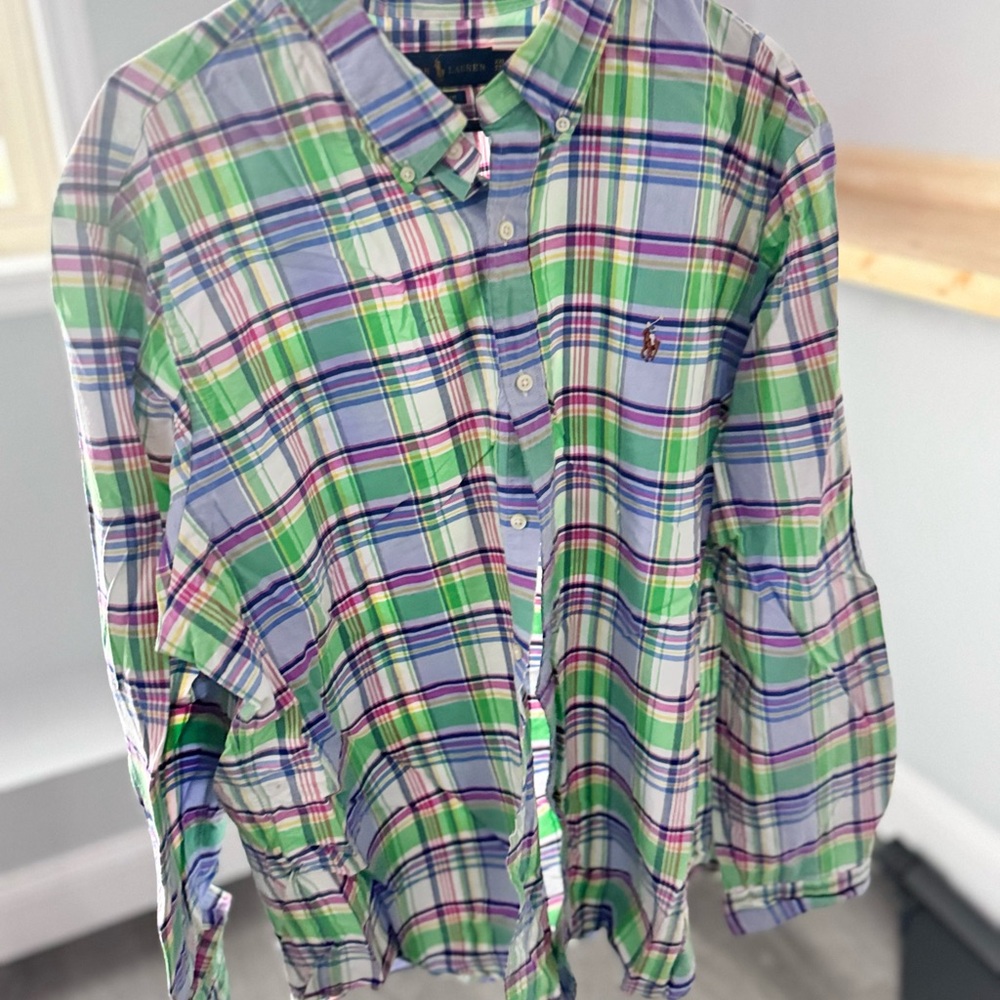 Ralph Lauren Green, Light Blue & Purple Plaid Button-Down Shirt